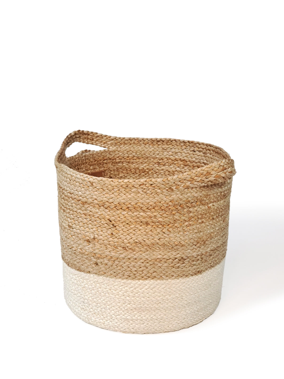 Kata Colorblock Braided Jute Basket Natural White Storage Organizer-6