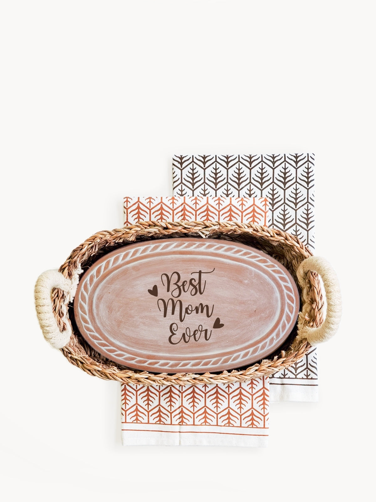 Mom Oval Bread Warmer & Basket Gift Set with Tea Towel Sustainable-6