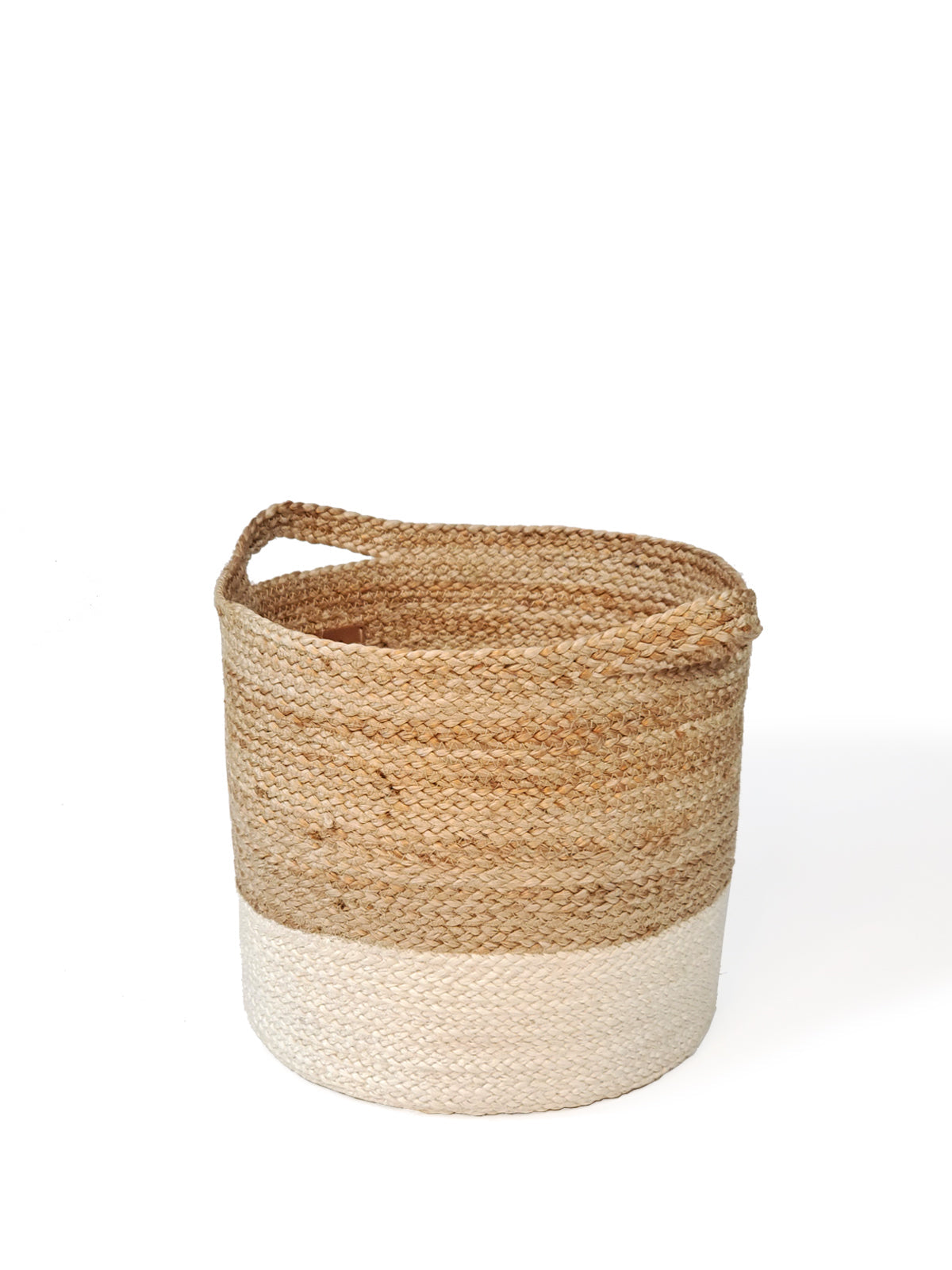 Kata Colorblock Braided Jute Basket Natural White Storage Organizer-5