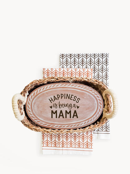 Mom Oval Bread Warmer & Basket Gift Set with Tea Towel Sustainable-8