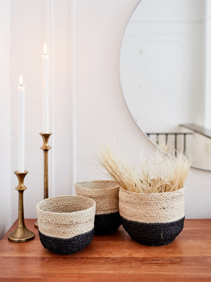 Naiya Bin Handwoven Jute Storage Basket Natural Black Various Sizes-2