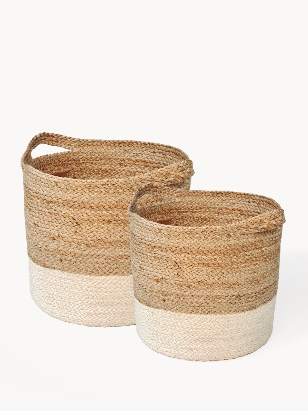 Kata Colorblock Braided Jute Basket Natural White Storage Organizer-0