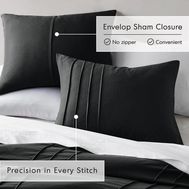 King Size Black Microfiber Comforter Set Pre-Washed Pleated Soft-2