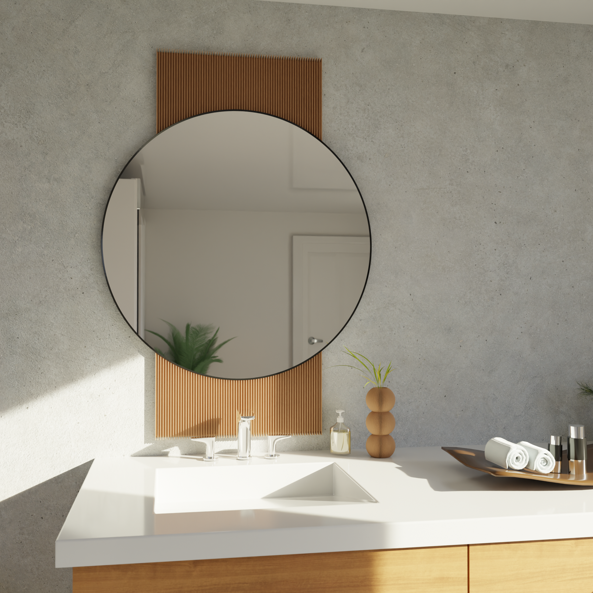 SOL Mirror Large Round Black Metal Frame Minimalist Wall Mirror-0