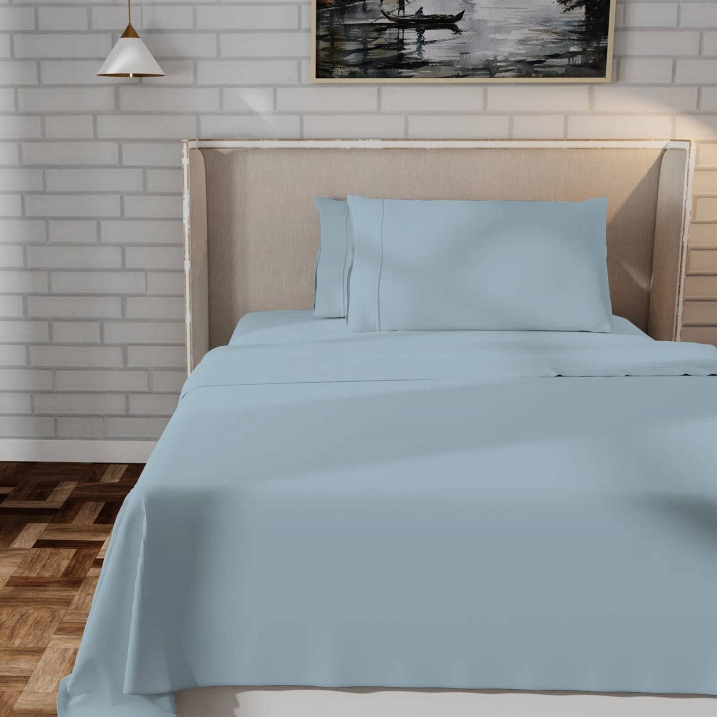 Full Size Aqua Blue Organic Cotton Sheet Set 300TC Percale-1
