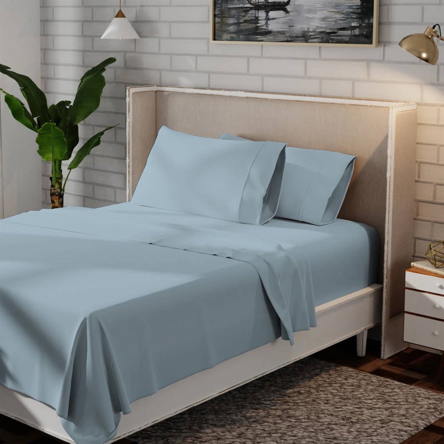 Full Size Aqua Blue Organic Cotton Sheet Set 300TC Percale-2