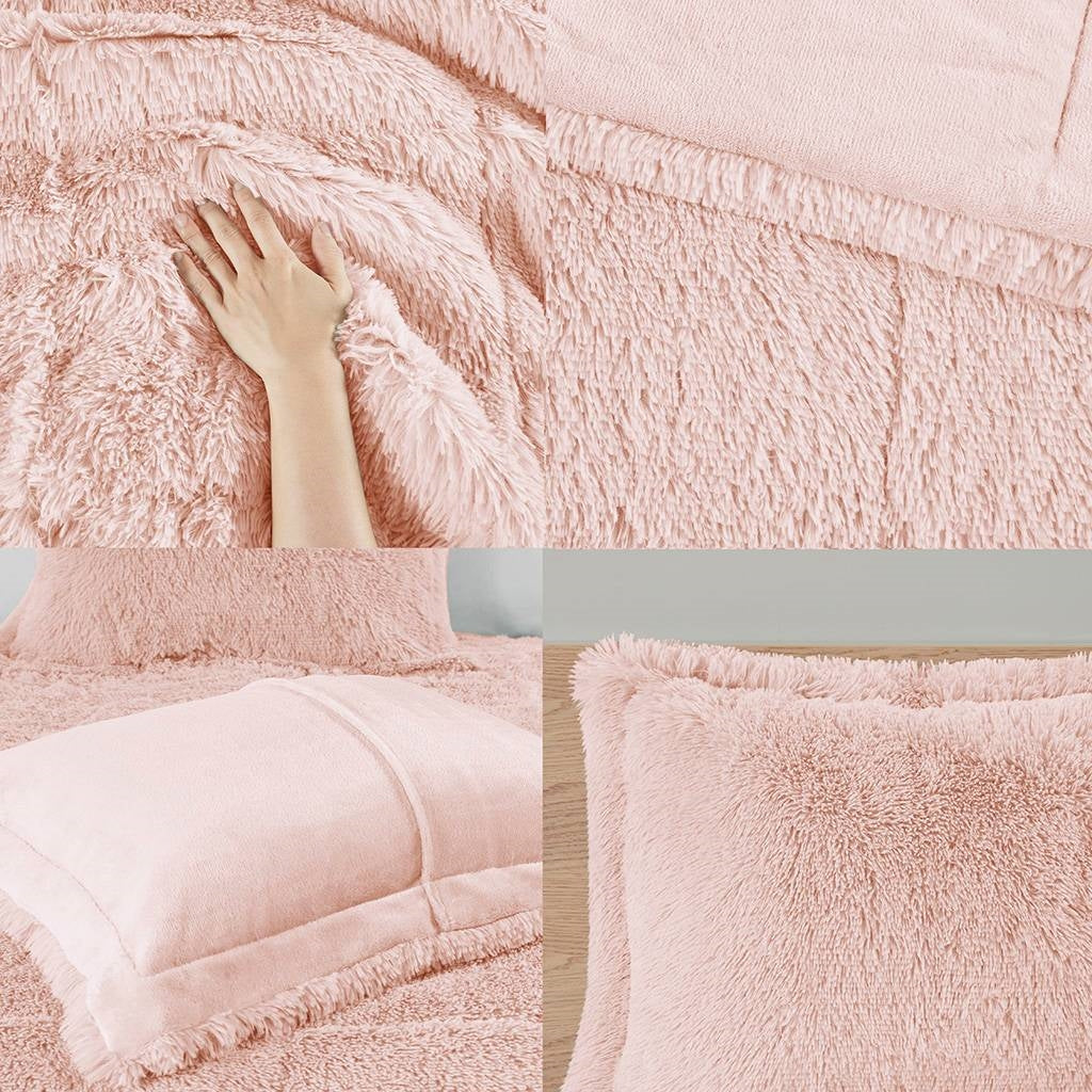 King CAL King Pink Blush Sherpa Faux Fur 3-Piece Comforter Set-1