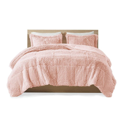 King CAL King Pink Blush Sherpa Faux Fur 3-Piece Comforter Set-2