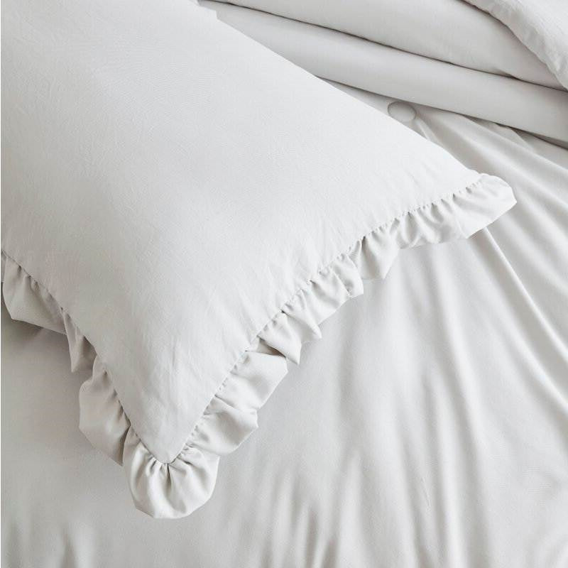 Queen Oversized Grey Microfiber Comforter Set Ruffled Edge Stone Washed-2