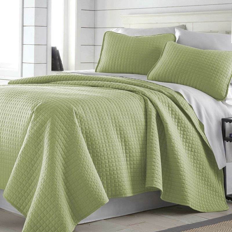 Full Queen Lightweight Sage Microfiber Quilt Set Ultra Soft 3-Piece-0