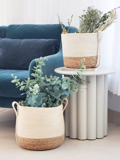 Savar Handwoven Jute and Seagrass Basket with Side Handle Natural Storage-1