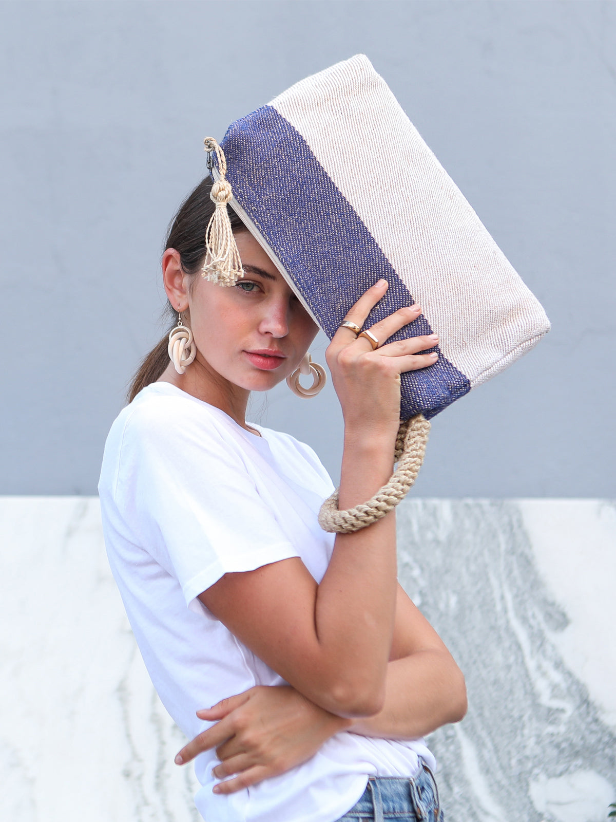 Block A Clutch Blue Handwoven Jute-Cotton Bag Fair Trade Accessory-1