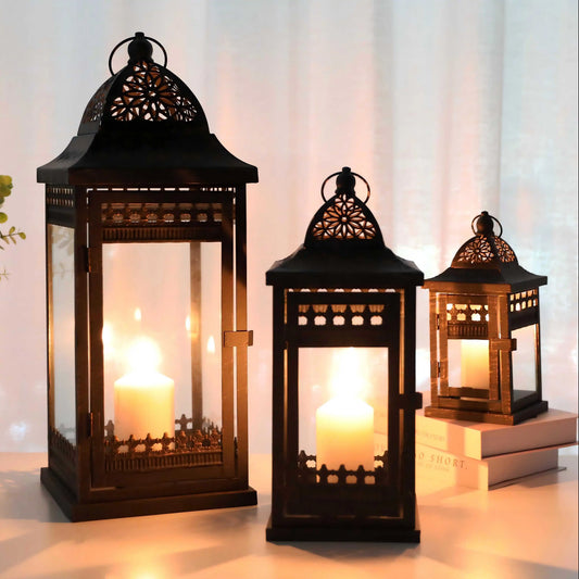 9.5" 14.5" 20" Decorative Candle Lanterns Set of 3 Vintage Style-0